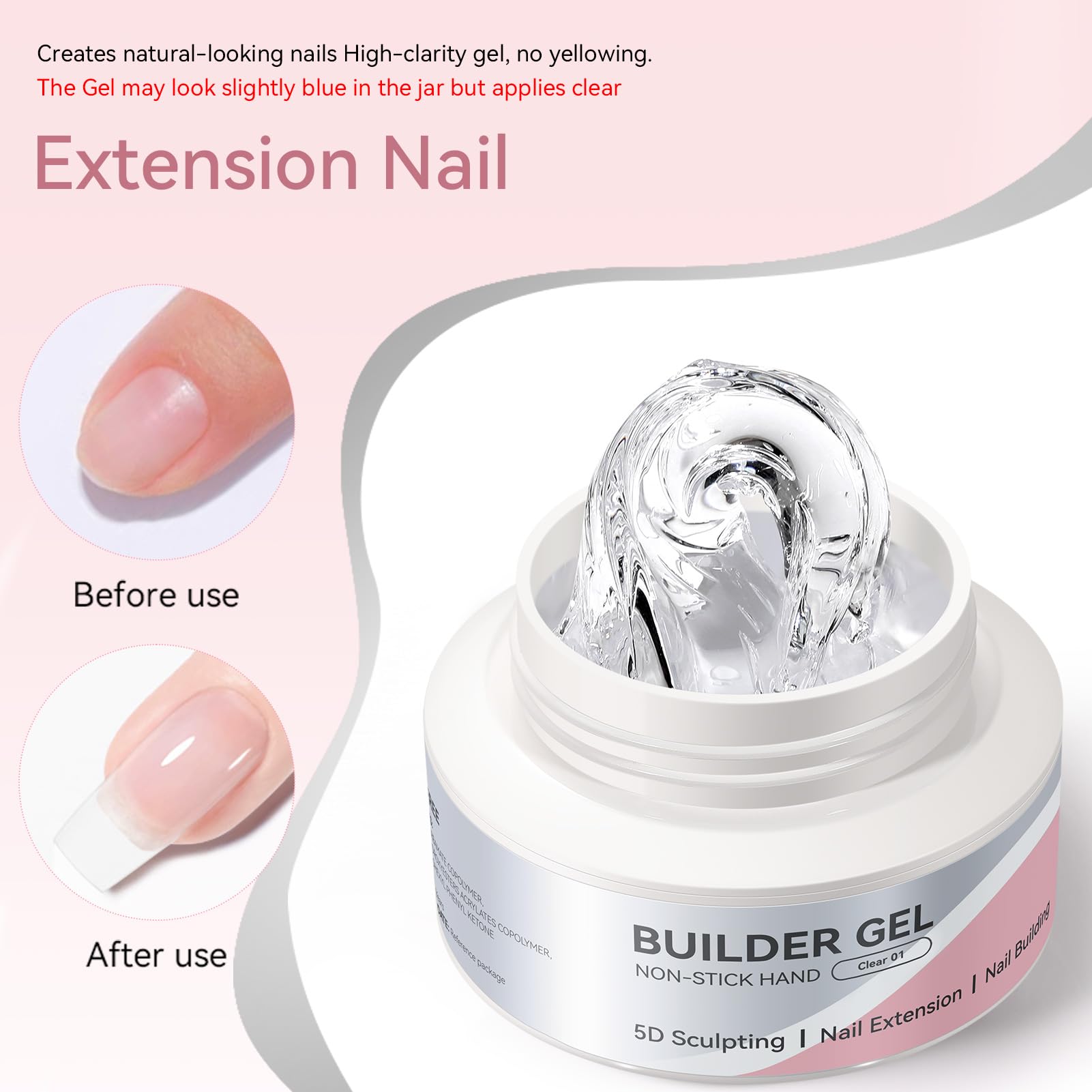 Nail extension created with Born Pretty clear builder gel