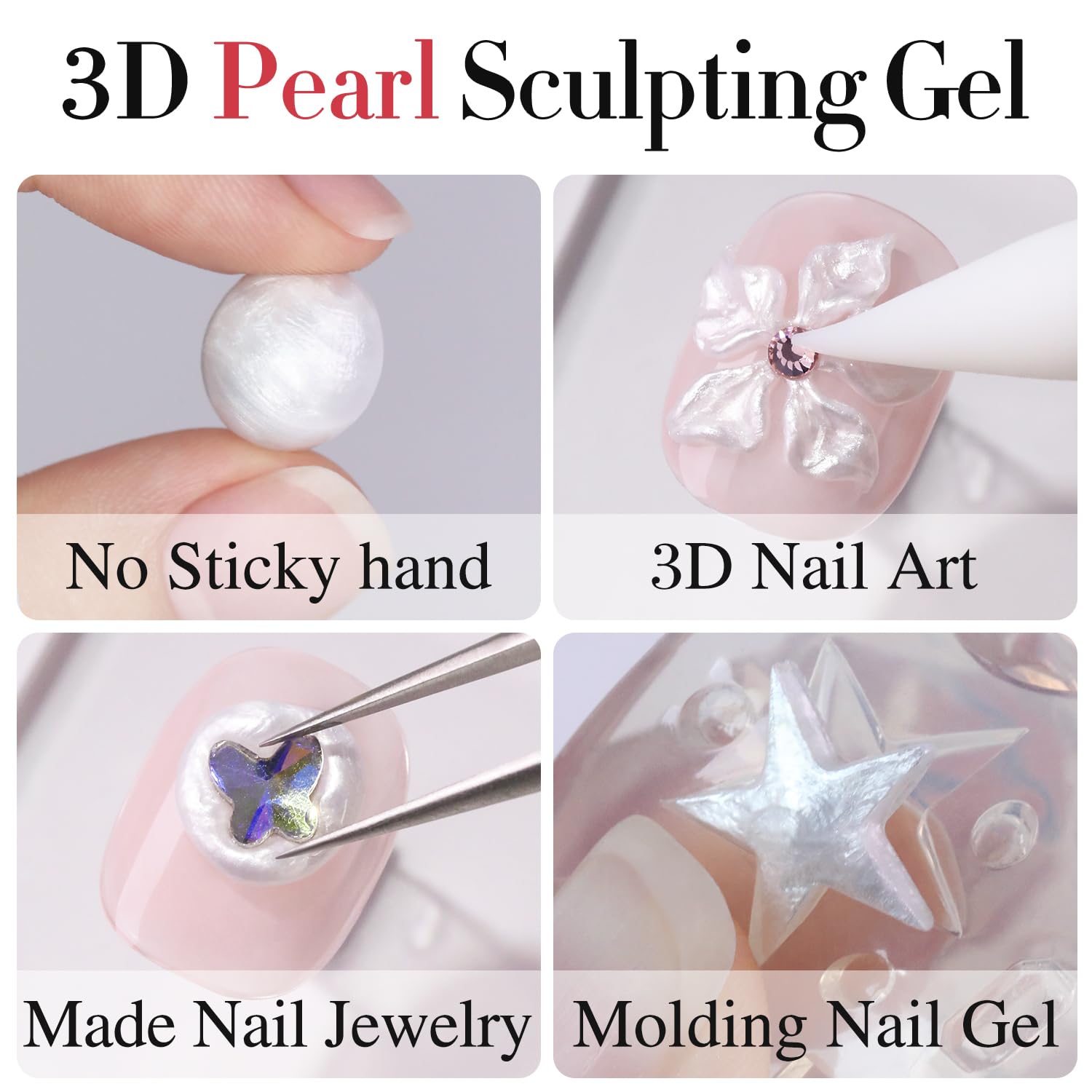 Close up of silver silk pearl texture of 3D nail sculpting gel
