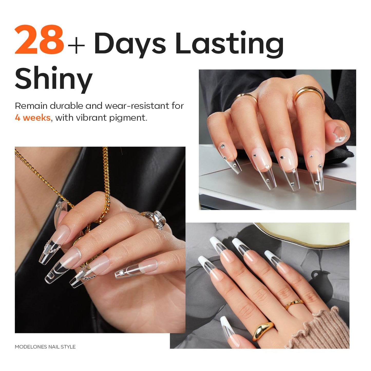 Hands holding Modelones clear solid nail gel