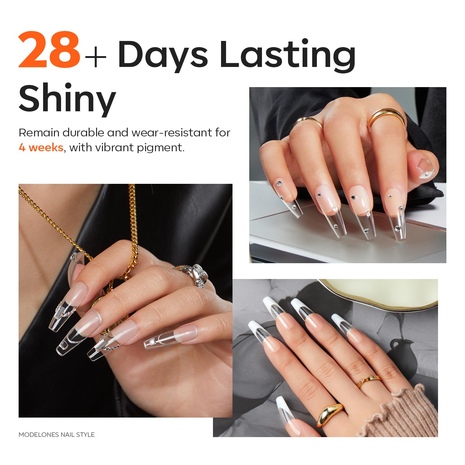 Hands holding Modelones clear solid nail gel