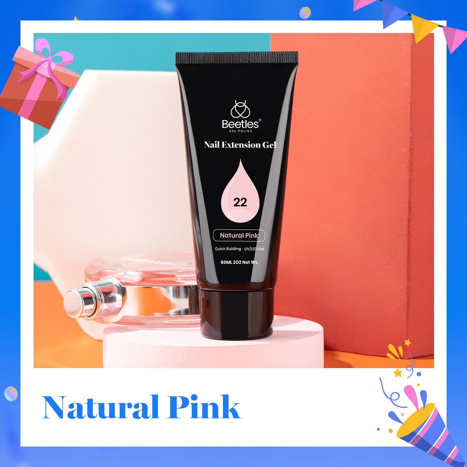 Beetles 60g Natural Pink builder gel tube branding