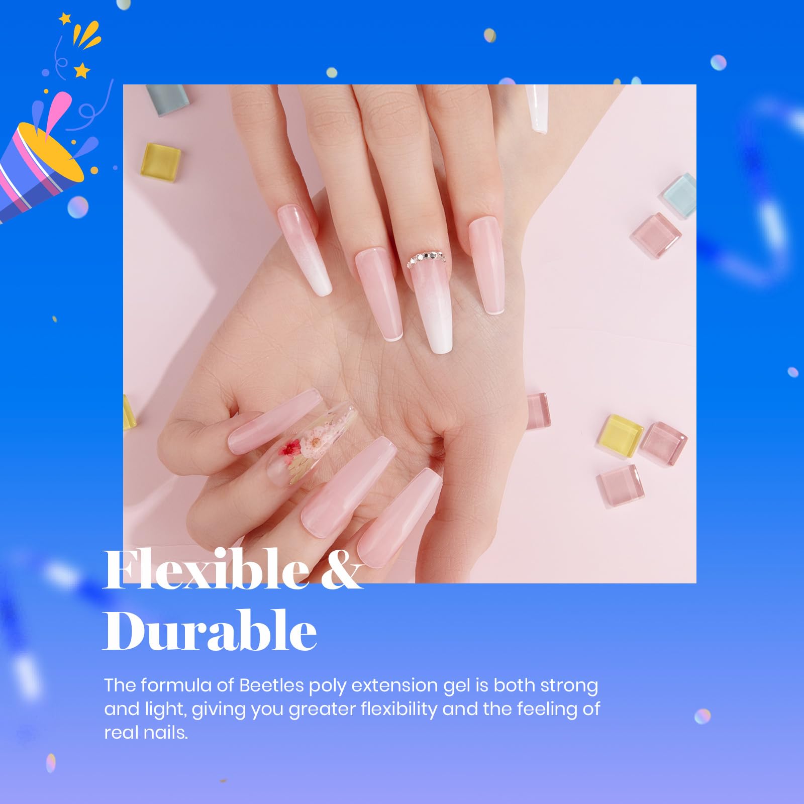 Hand holding Beetles 60g poly extension gel for manicure