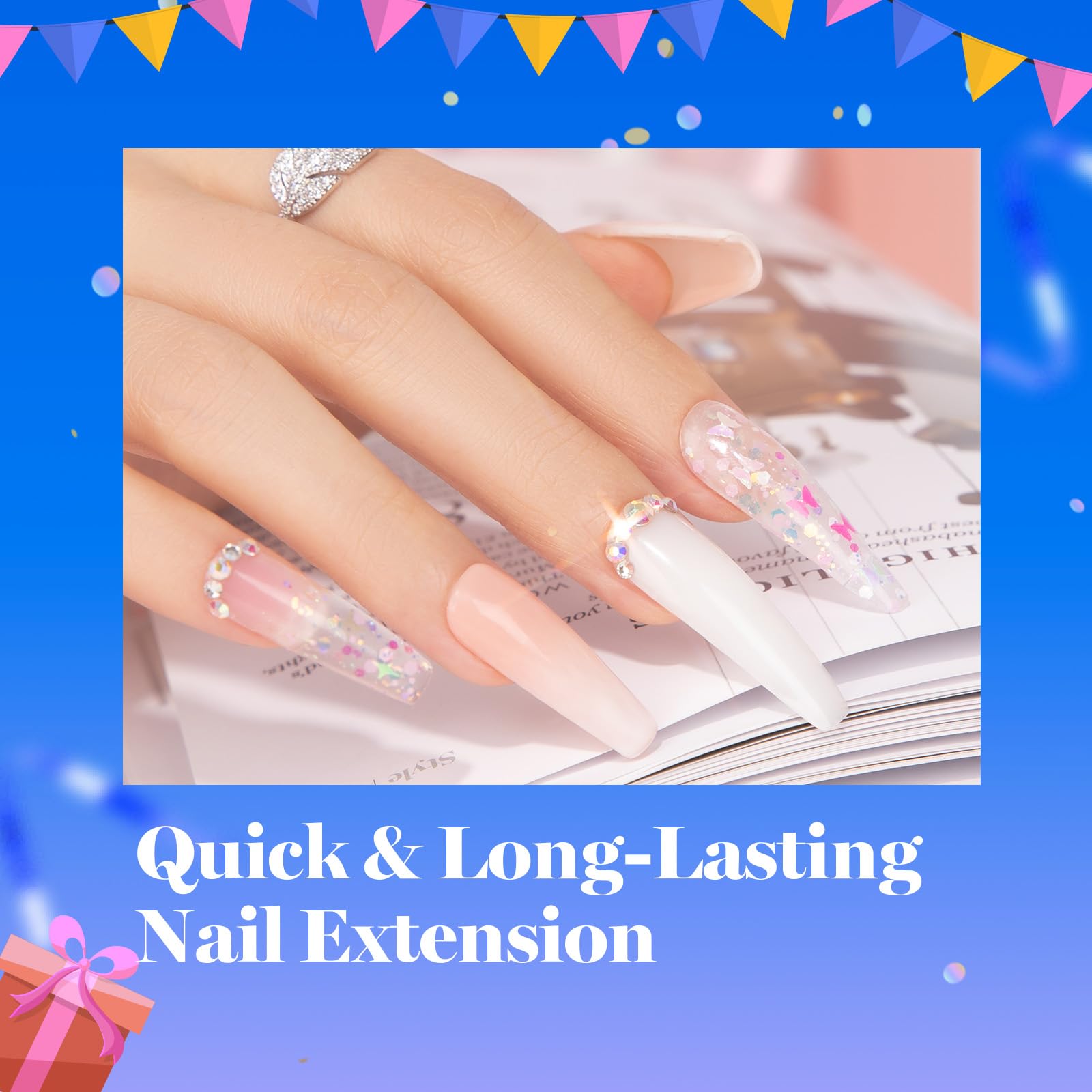 Beetles nail extension gel tube next to professional nail tools