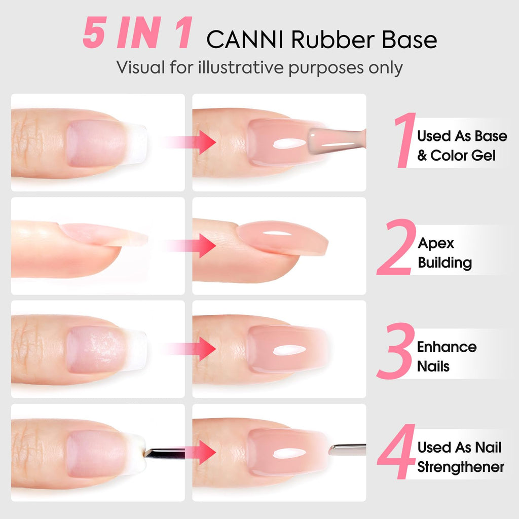Canni rubber base gel color swatch display on nails