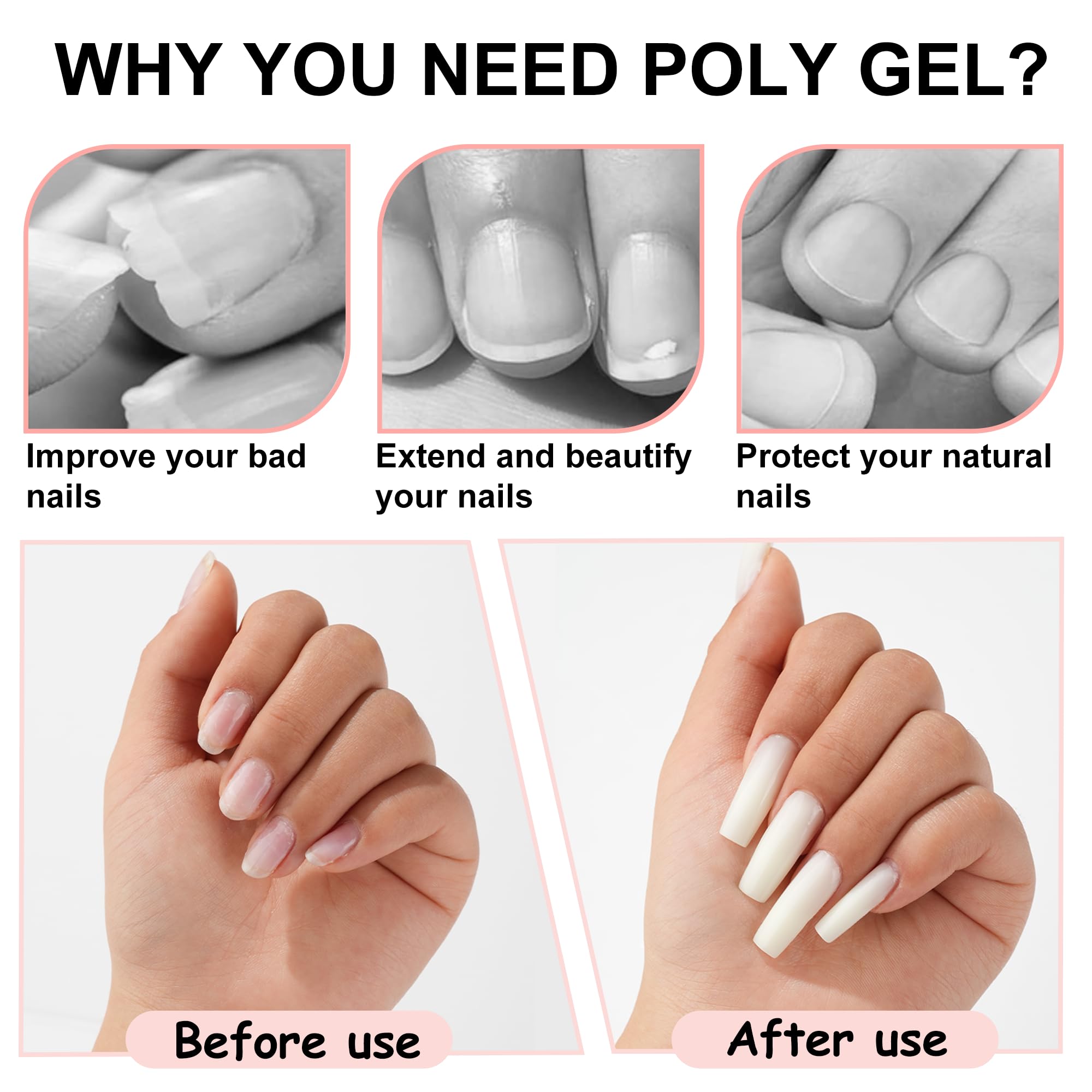 Hands displaying polished nail extension with glitter finish