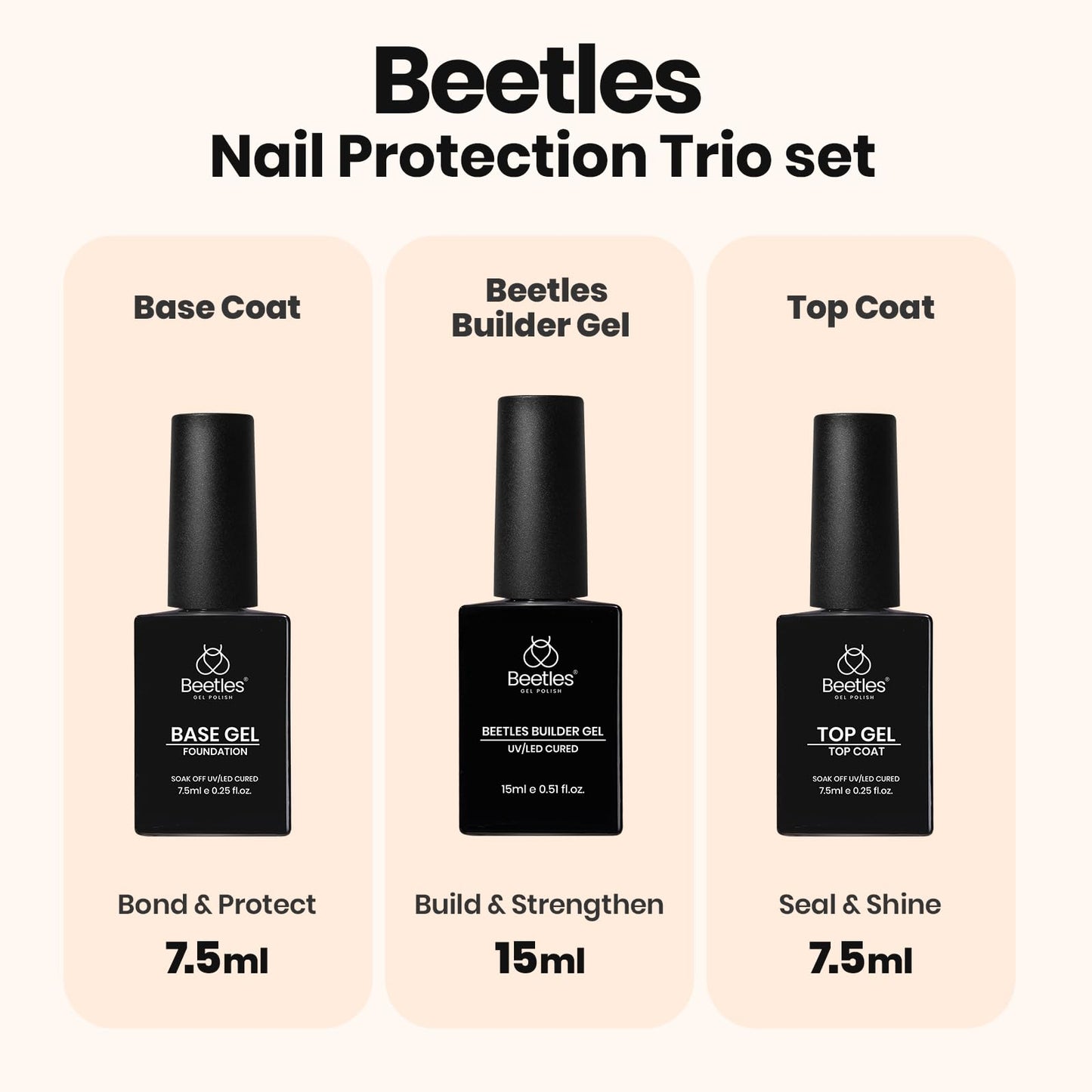 Beetles 7-in-1 builder gel bottles showing shade range