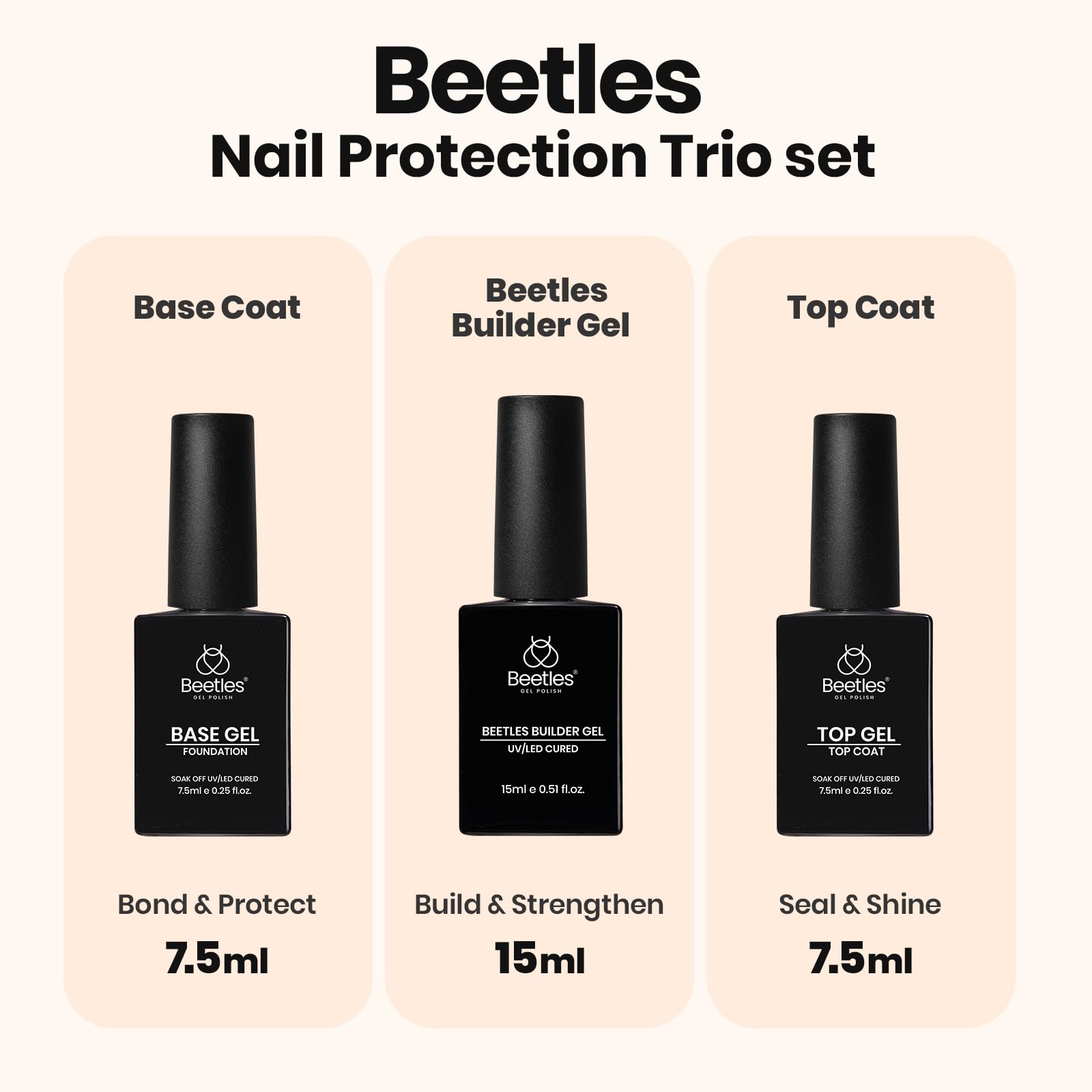 Beetles 7-in-1 builder gel bottles showing shade range