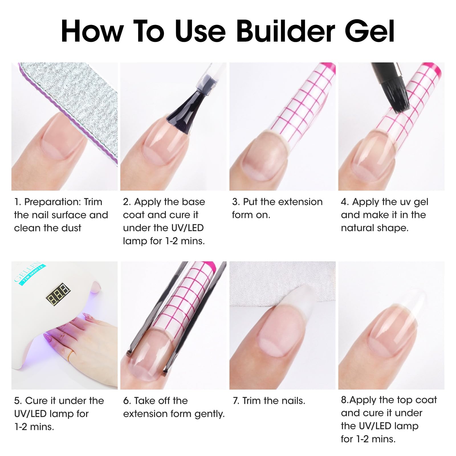 Applying Gellen hard gel for nail strengthening