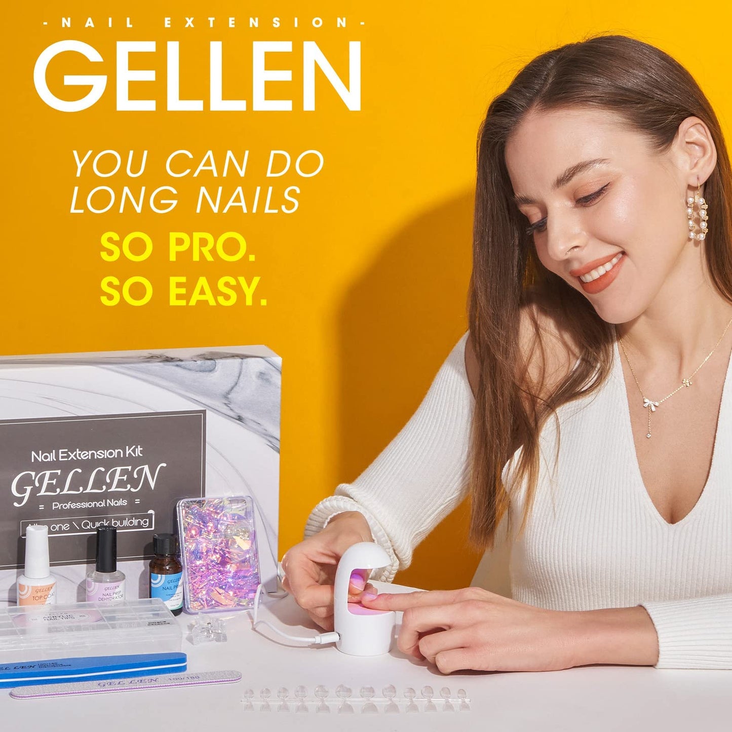 Gellen nail extension kit components arranged