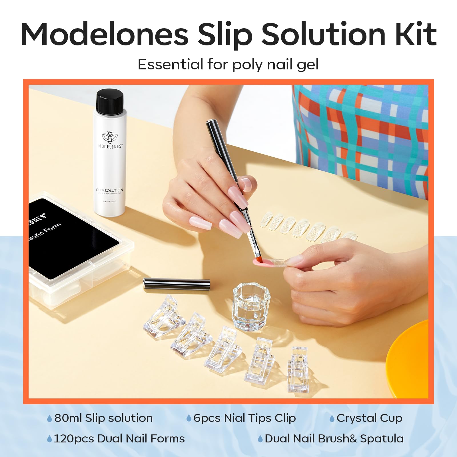 Modelones poly gel kit with dual nail forms and clips display