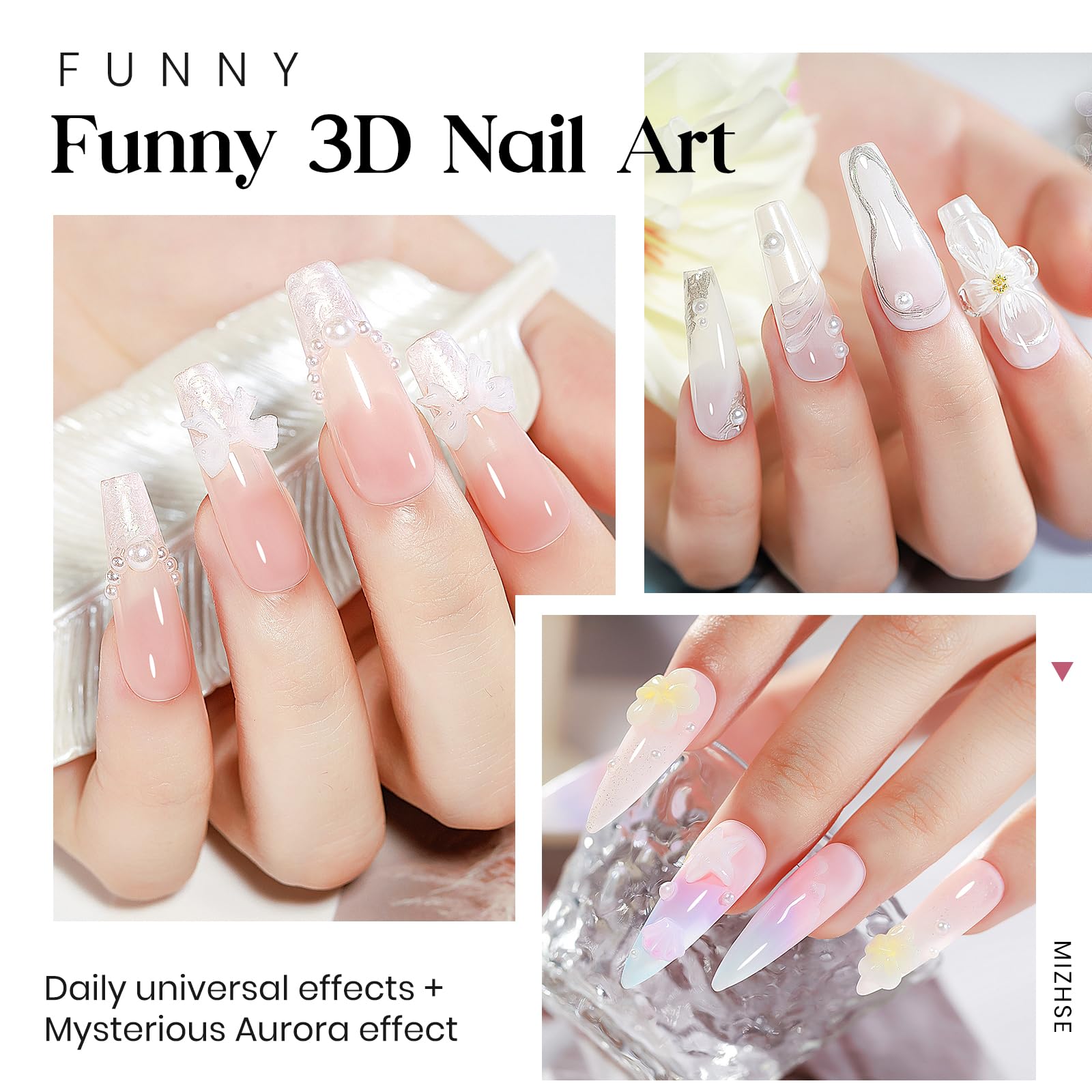 Professional 3D nail art sculpted with Mizhse builder gel