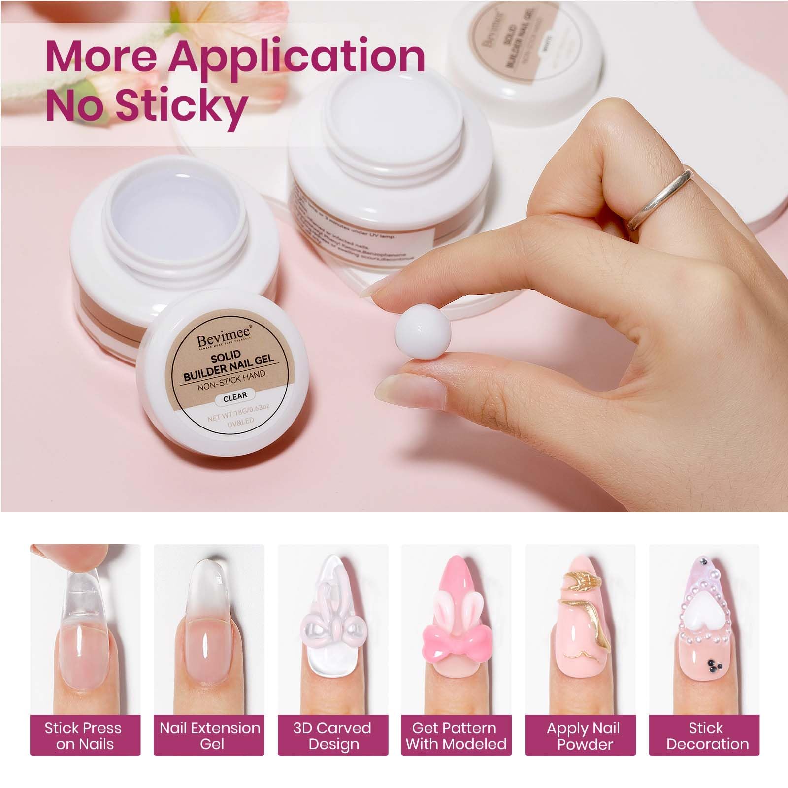 Bevimee nail sculpting kit components including brush and nail forms