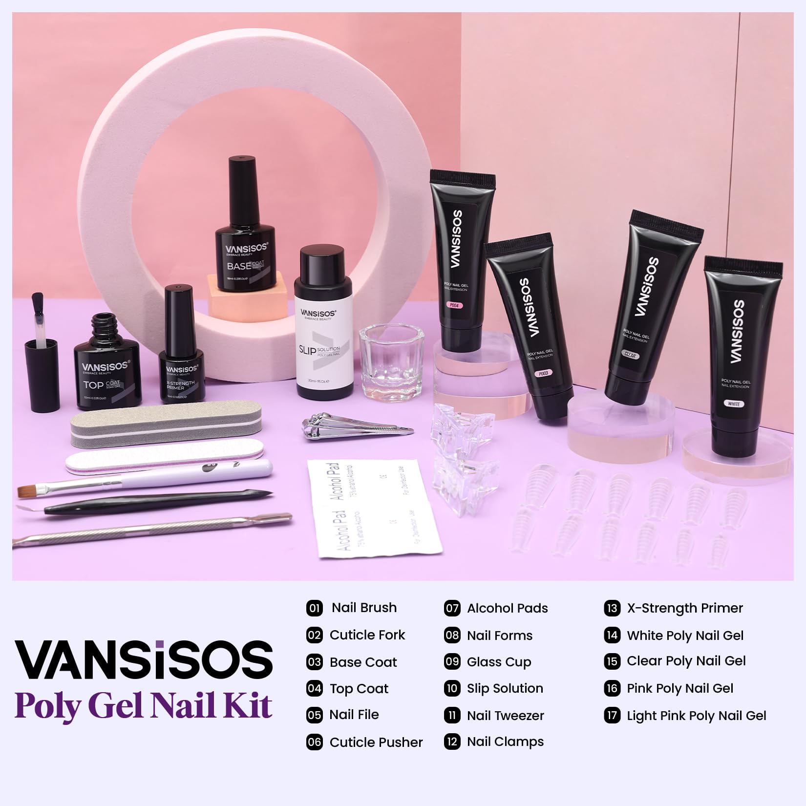 Detailed view of the 4 color poly nail gel extension tubes