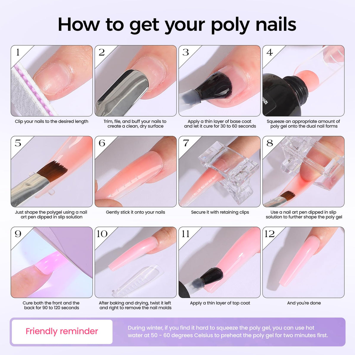Vansisos poly nail gel kit pink and white shades display