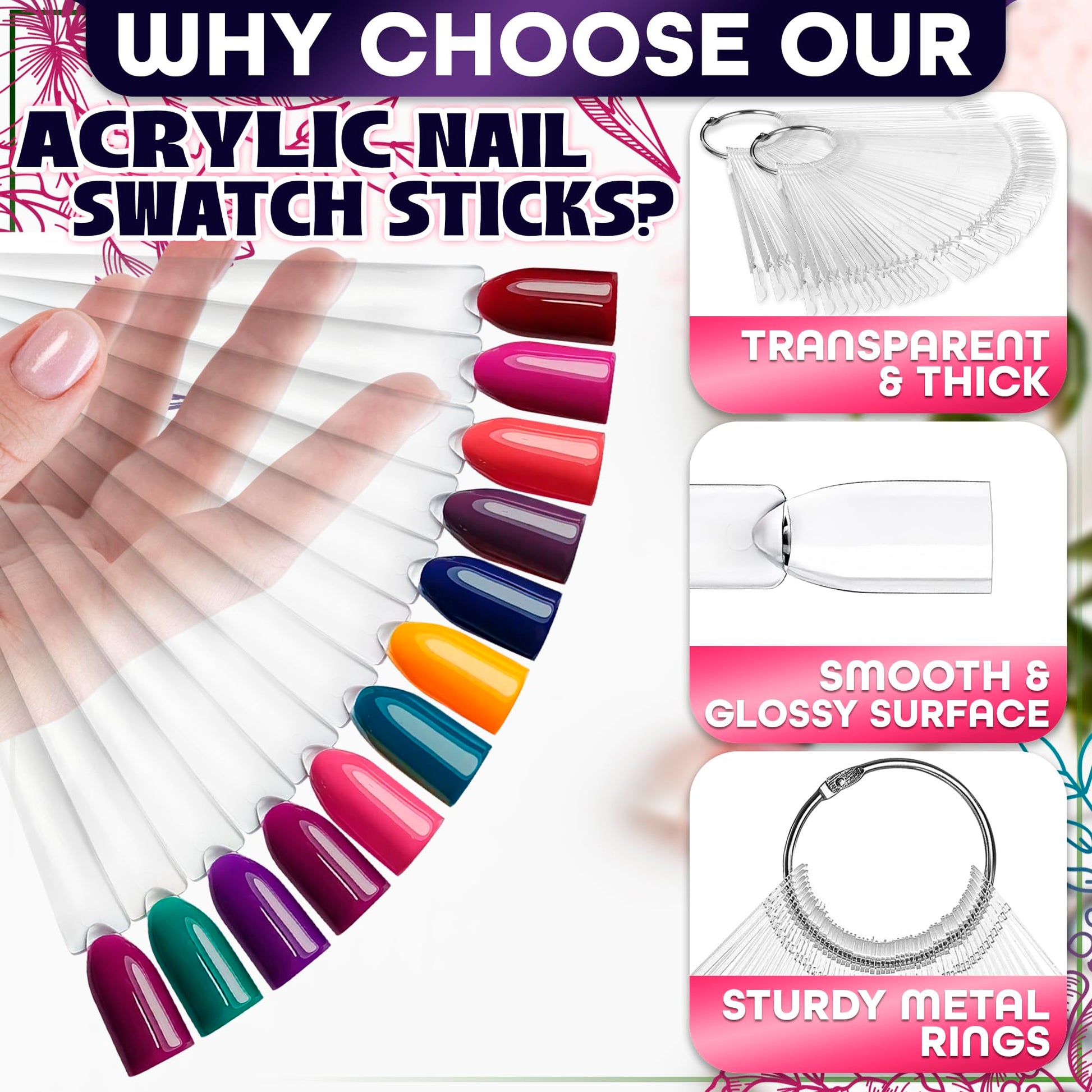 Close up of clear nail polish display sticks for gel art