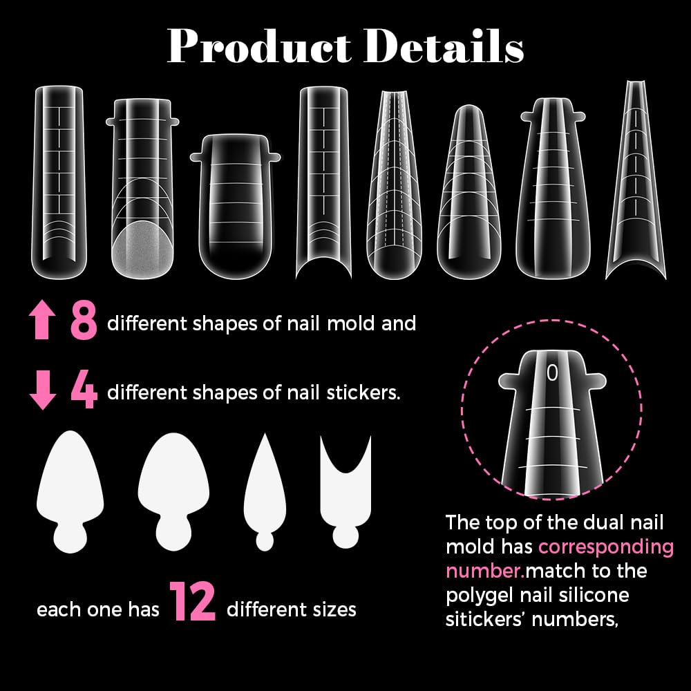 Top view of various sizes of Gellaktik dual nail forms