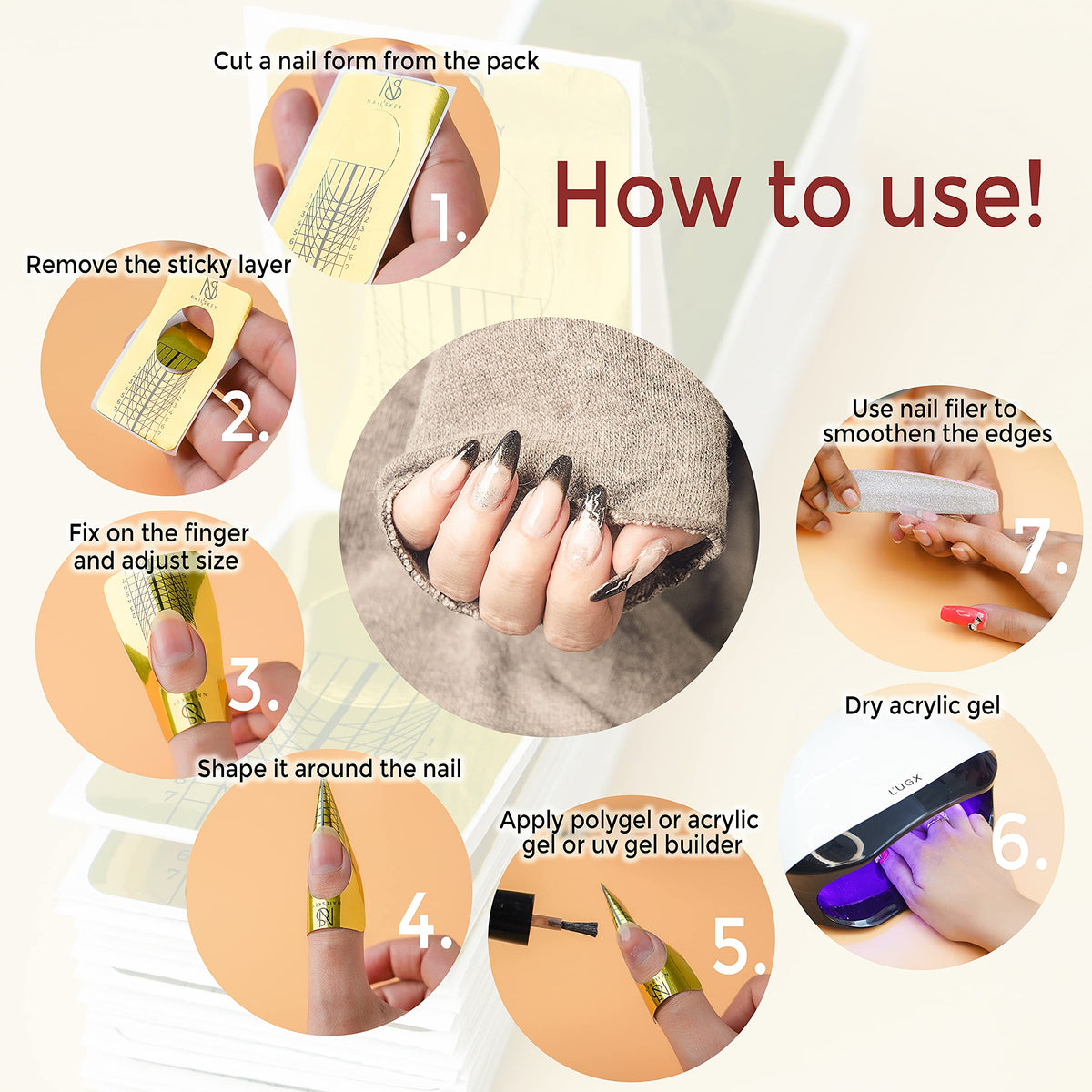 Self adhesive nail forms showing grid and numbering lines