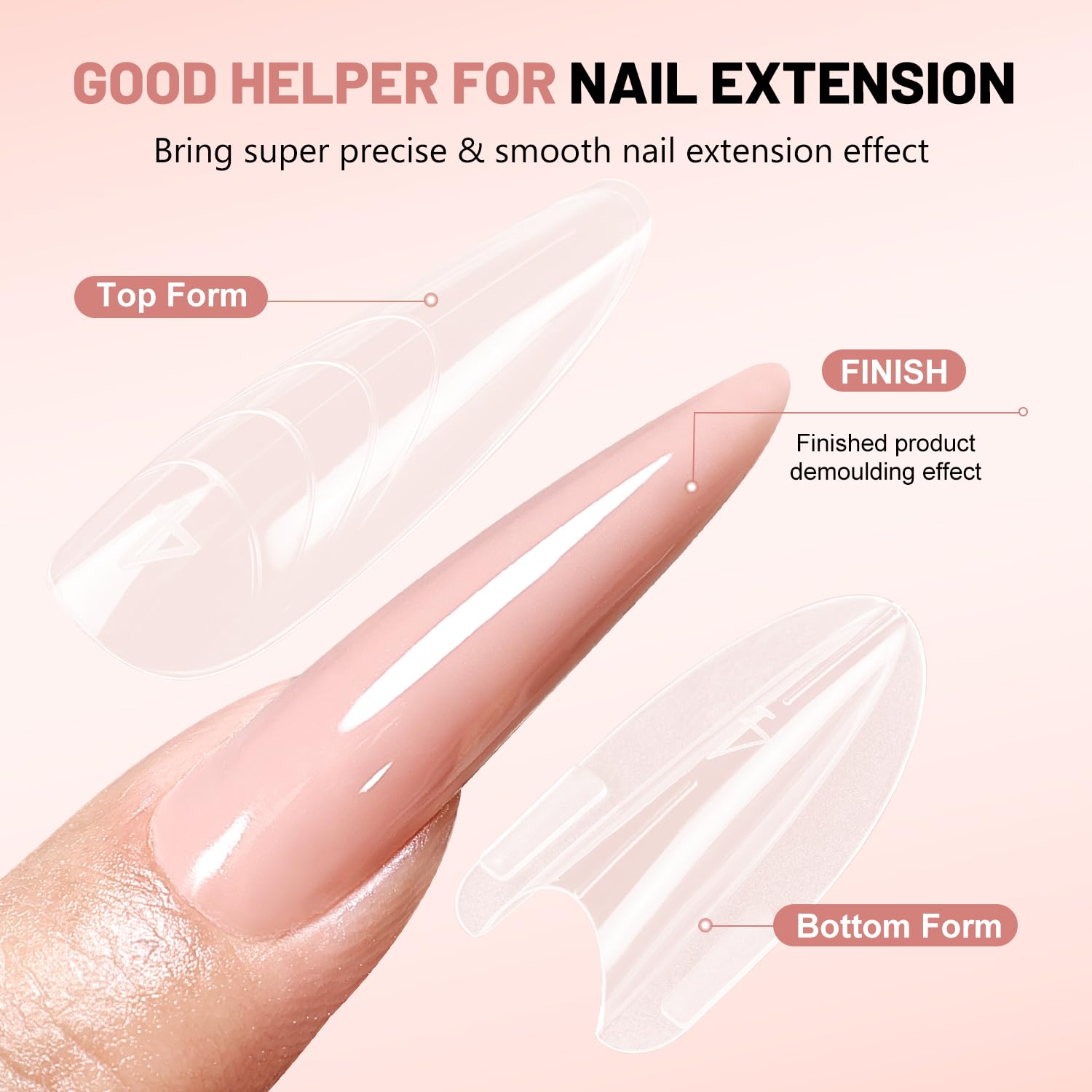 Close up of Jewhiteny almond round nail extension mold sizes