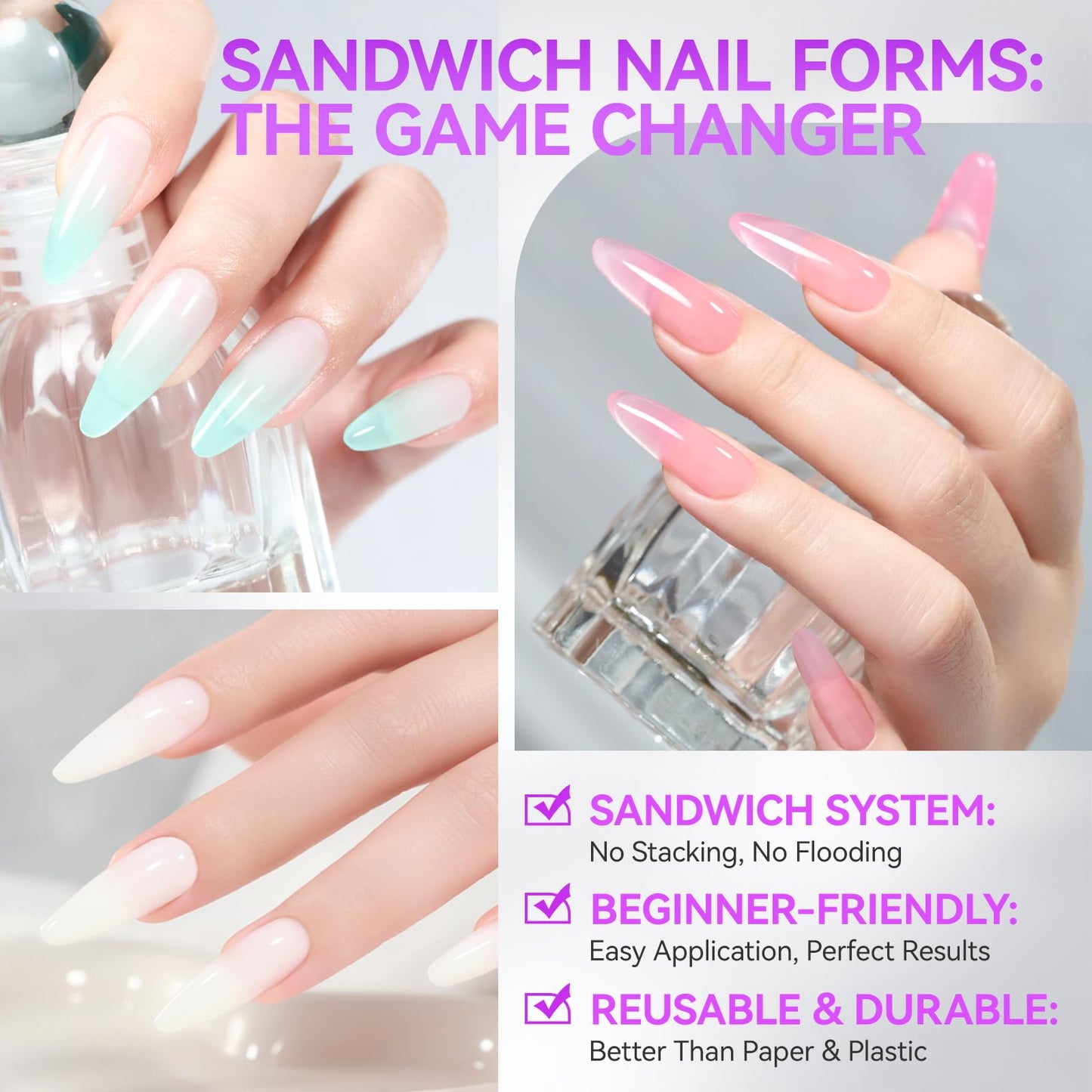 Detailed view of Gelike Ec almond round nail mold sizes