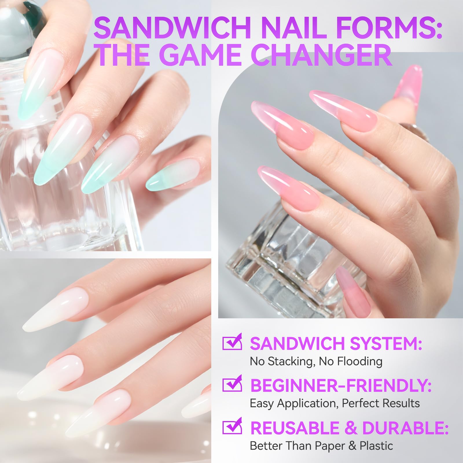Detailed view of Gelike Ec almond round nail mold sizes