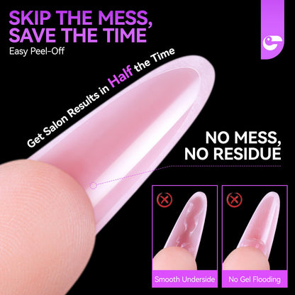 Almond shaped nail extensions created with Gelike Ec molds