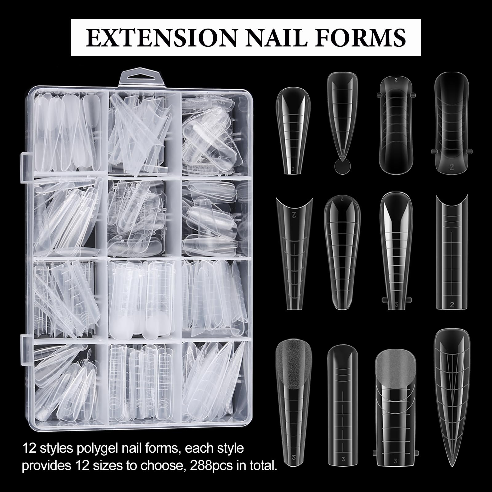 Sutokaka nail extension kit dual forms in various sizes.