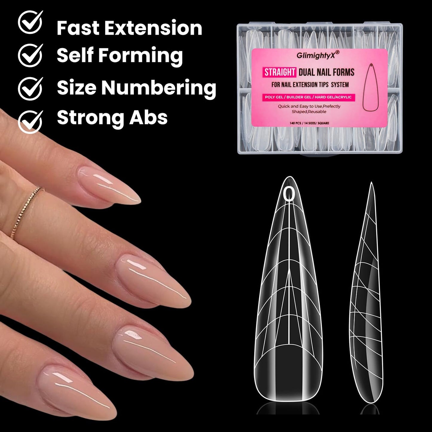 Side profile of flat nail forms for polygel extensions