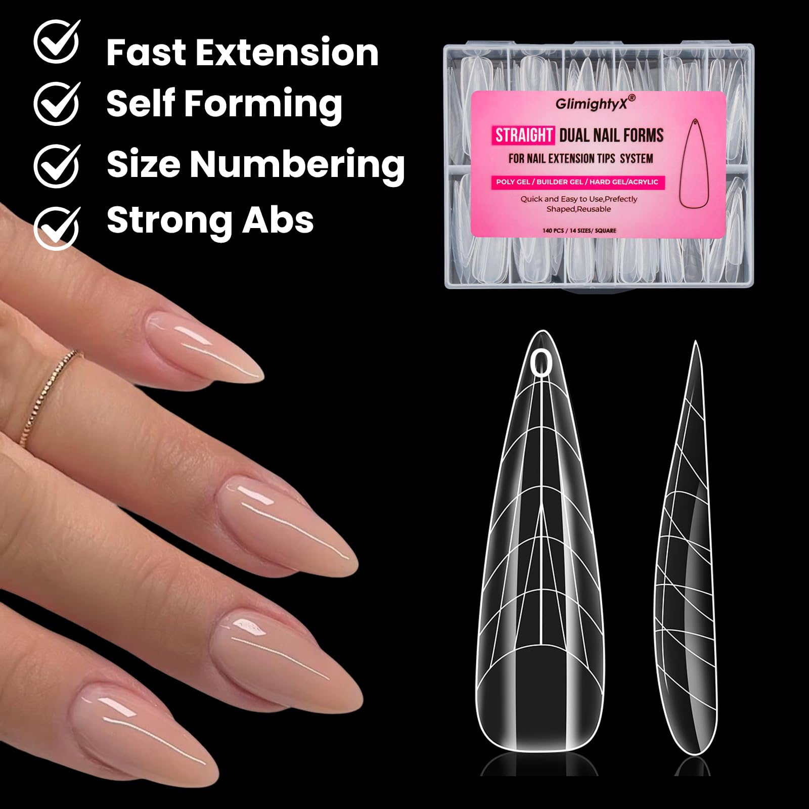 Side profile of flat nail forms for polygel extensions