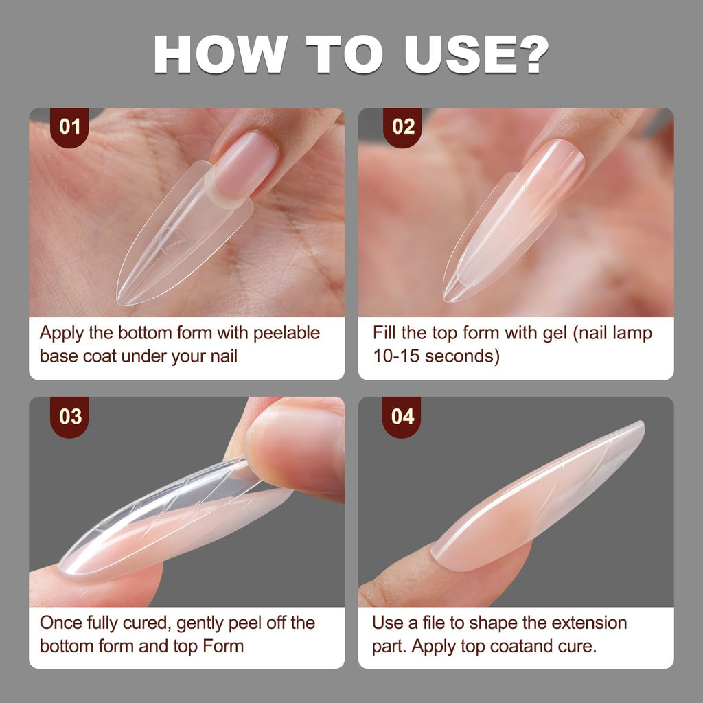 Finished manicure result using quick nail extension sandwich mold