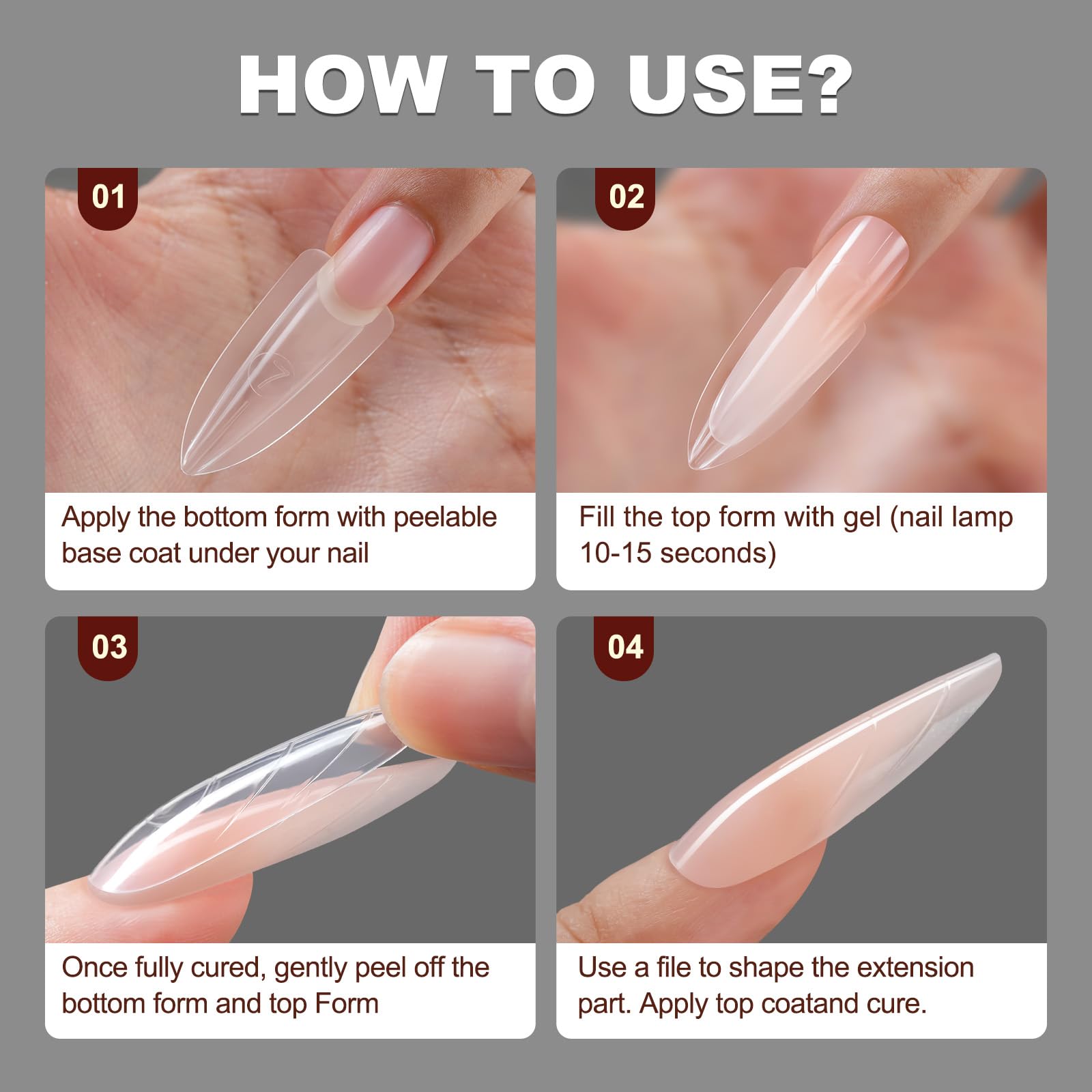Professional salon nail art result using Tucepu sandwich forms