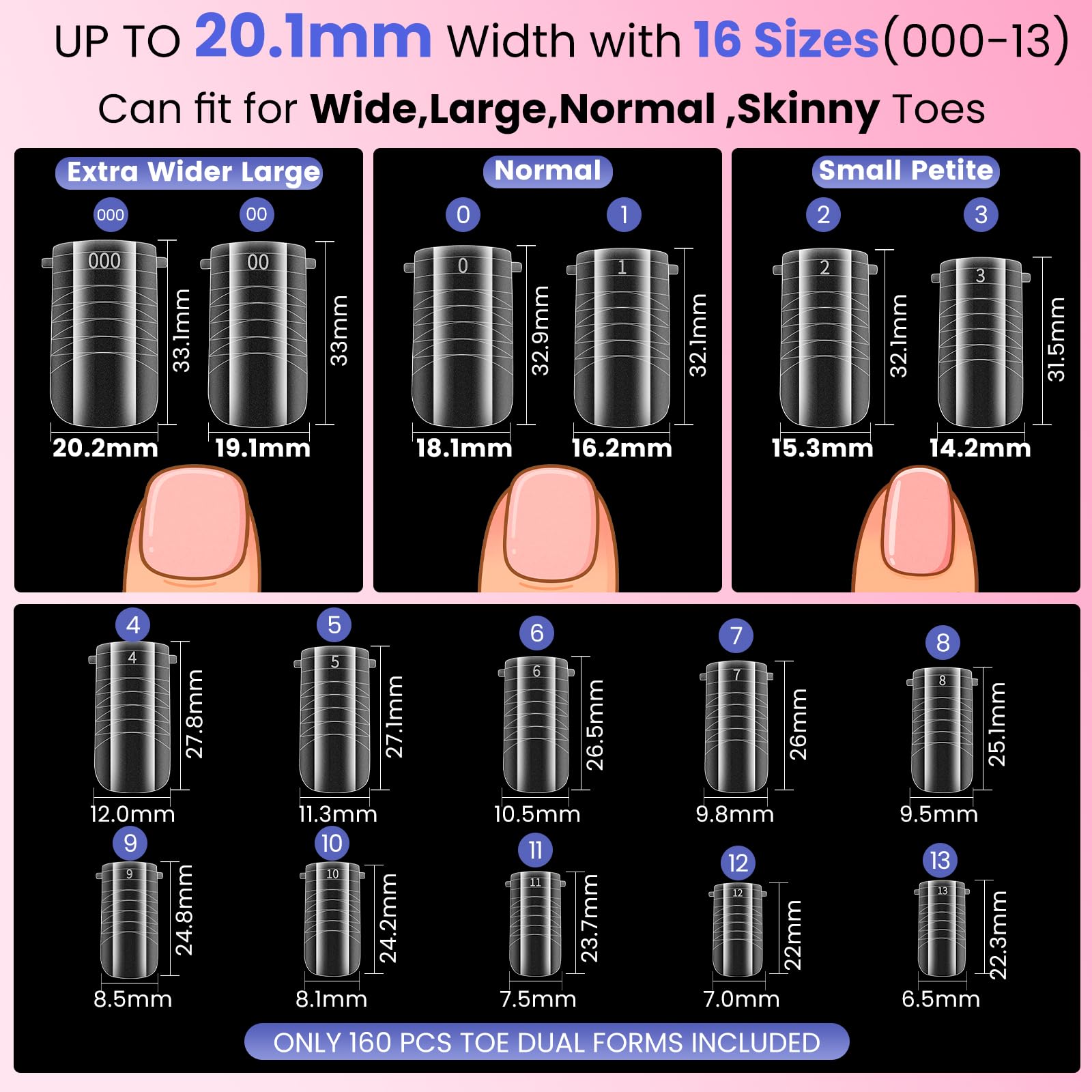 Square toe dual forms featuring built-in French tip guidelines