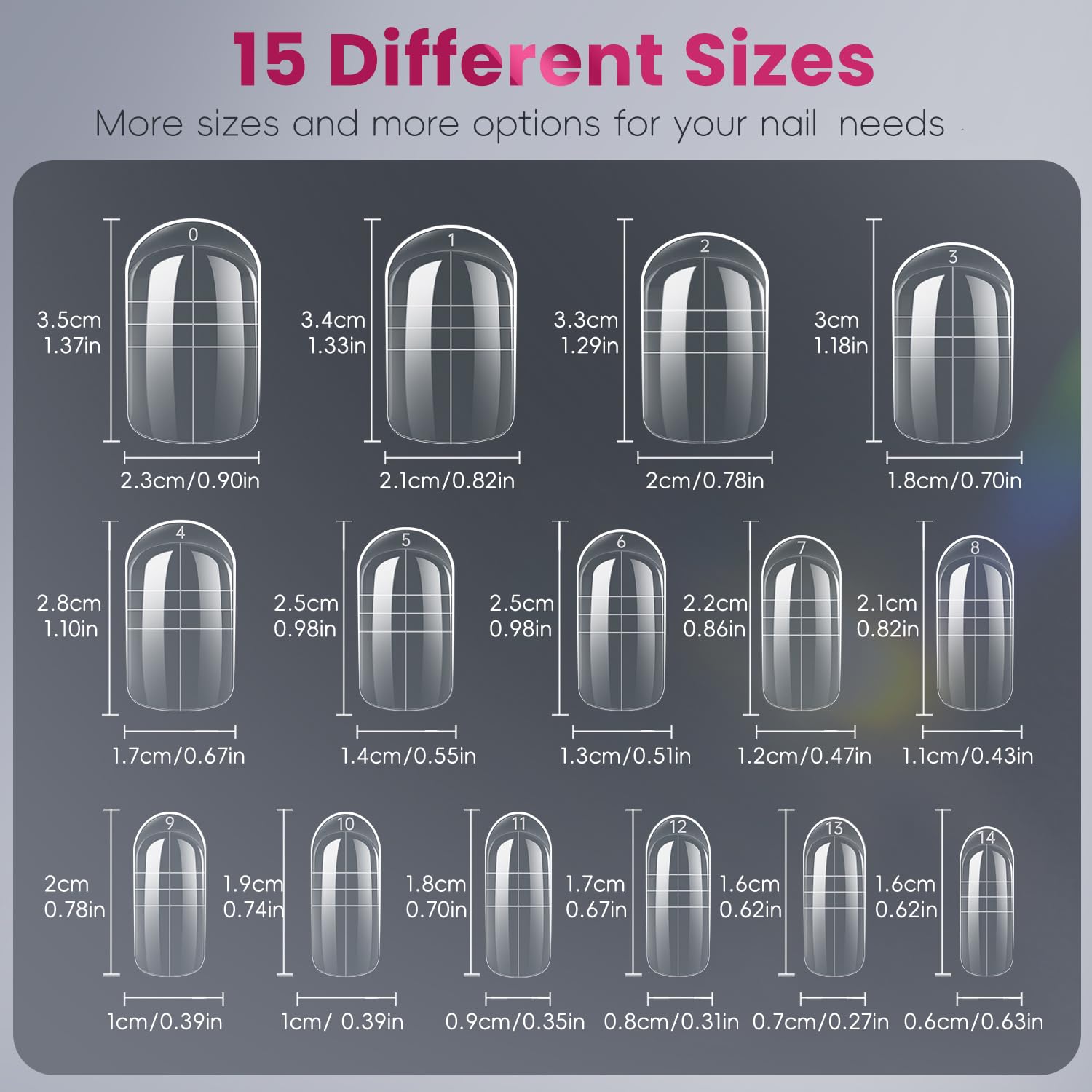 Assorted sizes of Krofaue reusable nail molds