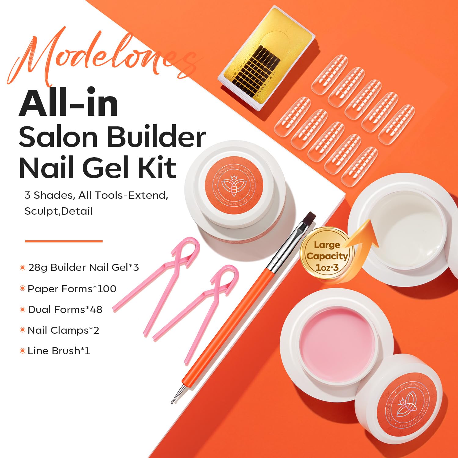 Modelones hard gel kit with clear nude and pink shades