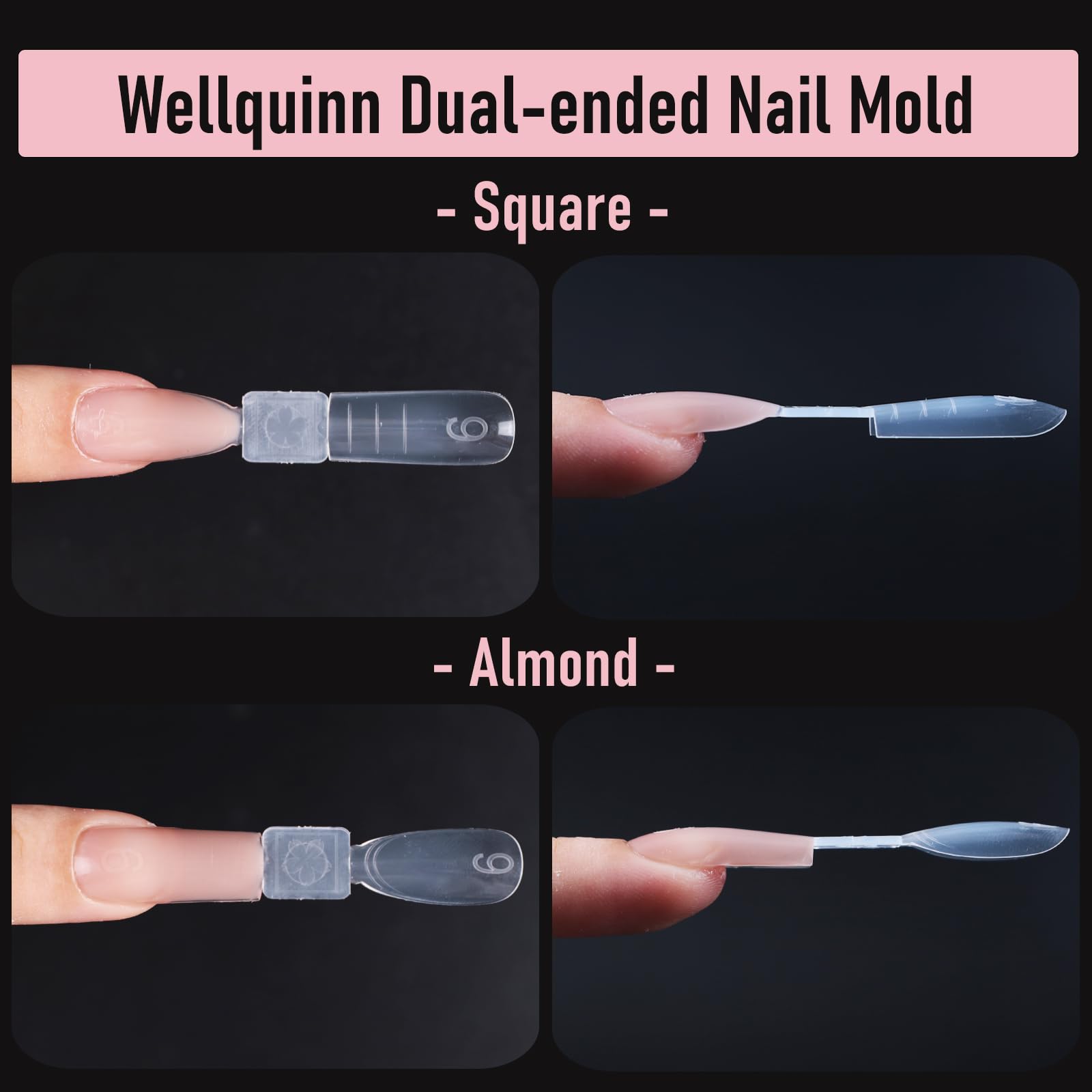 Close up of Wellquinn nail extension dual forms in storage case
