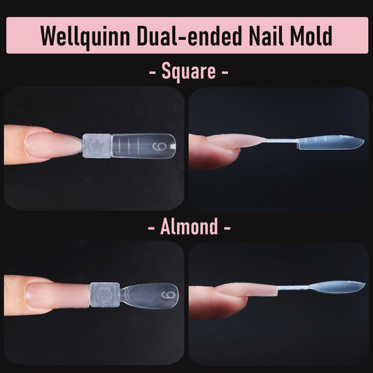 Close up of Wellquinn nail extension dual forms in storage case