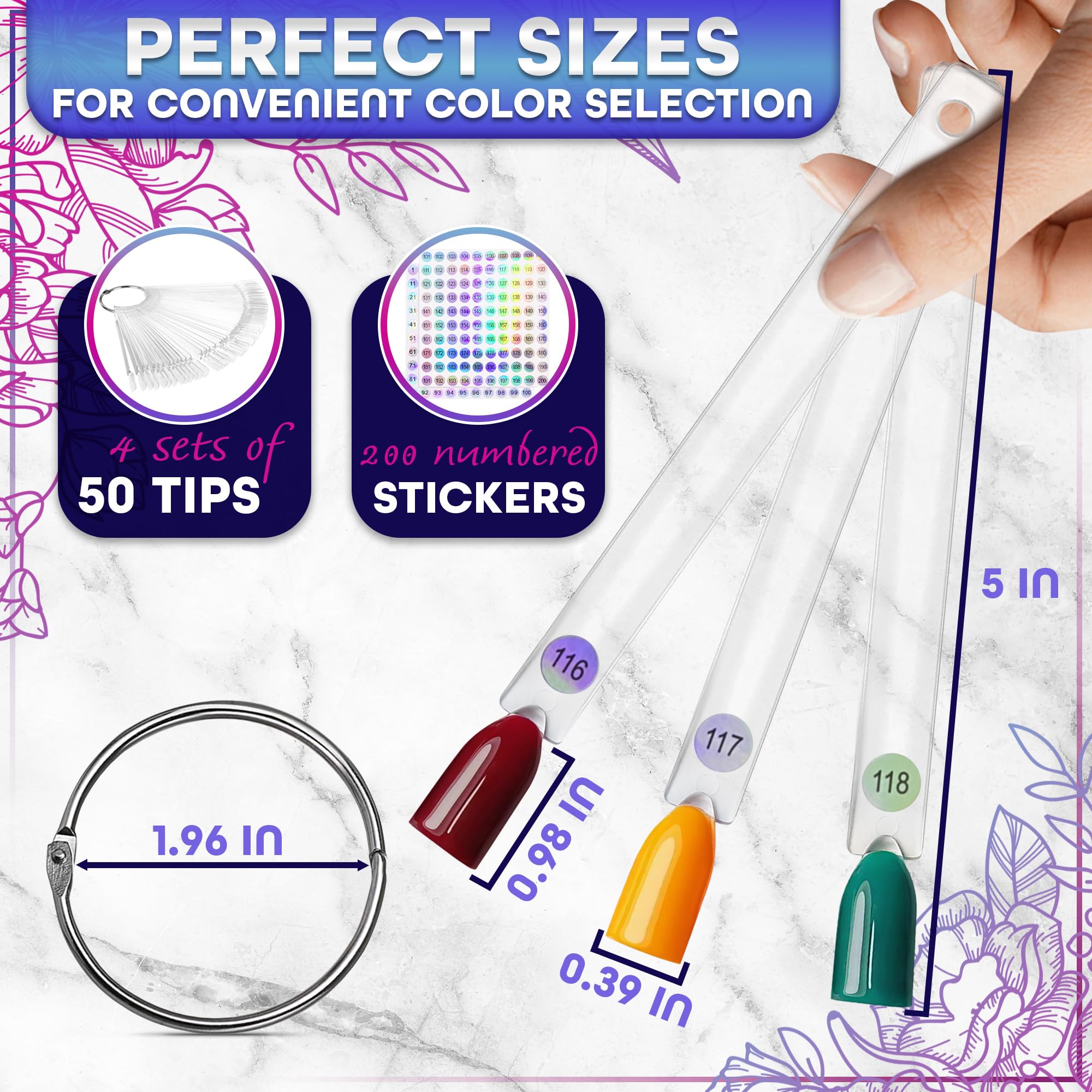 Novsix nail swatch sticks organized on a metal ring