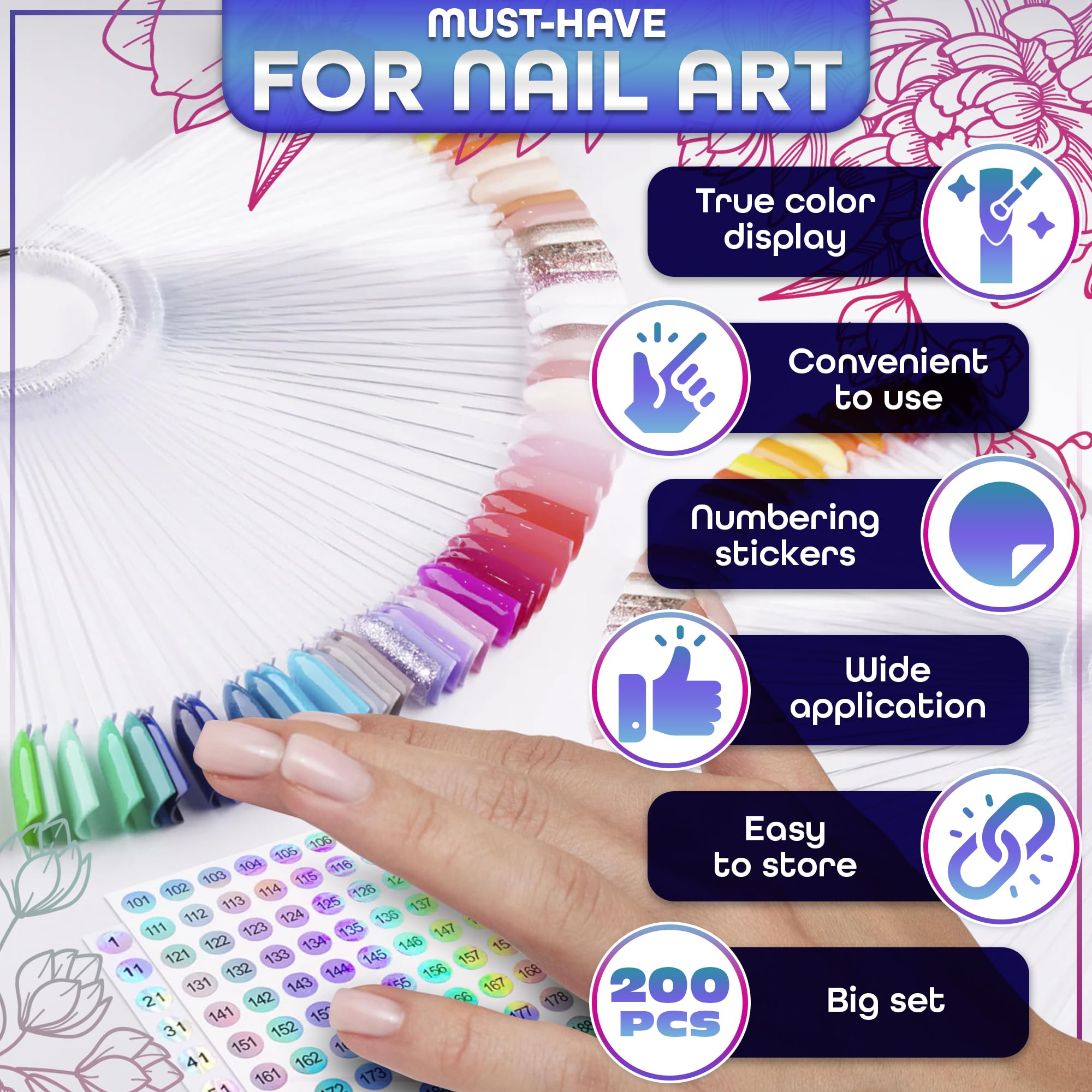Close up of nail swatch sticks with numbering stickers