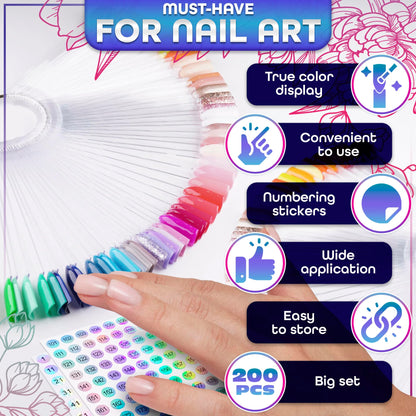 Close up of nail swatch sticks with numbering stickers