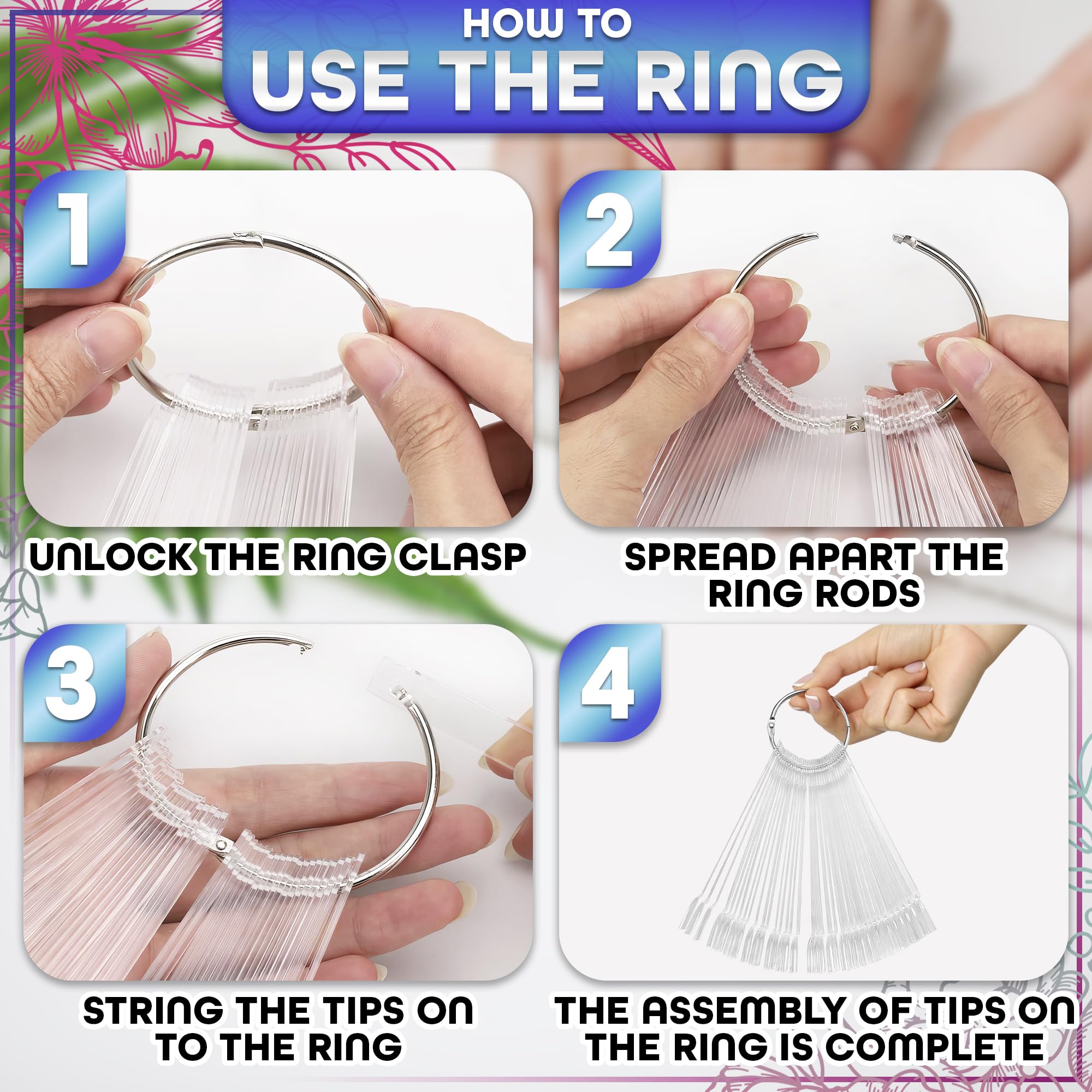 Professional nail art display tools with metal rings