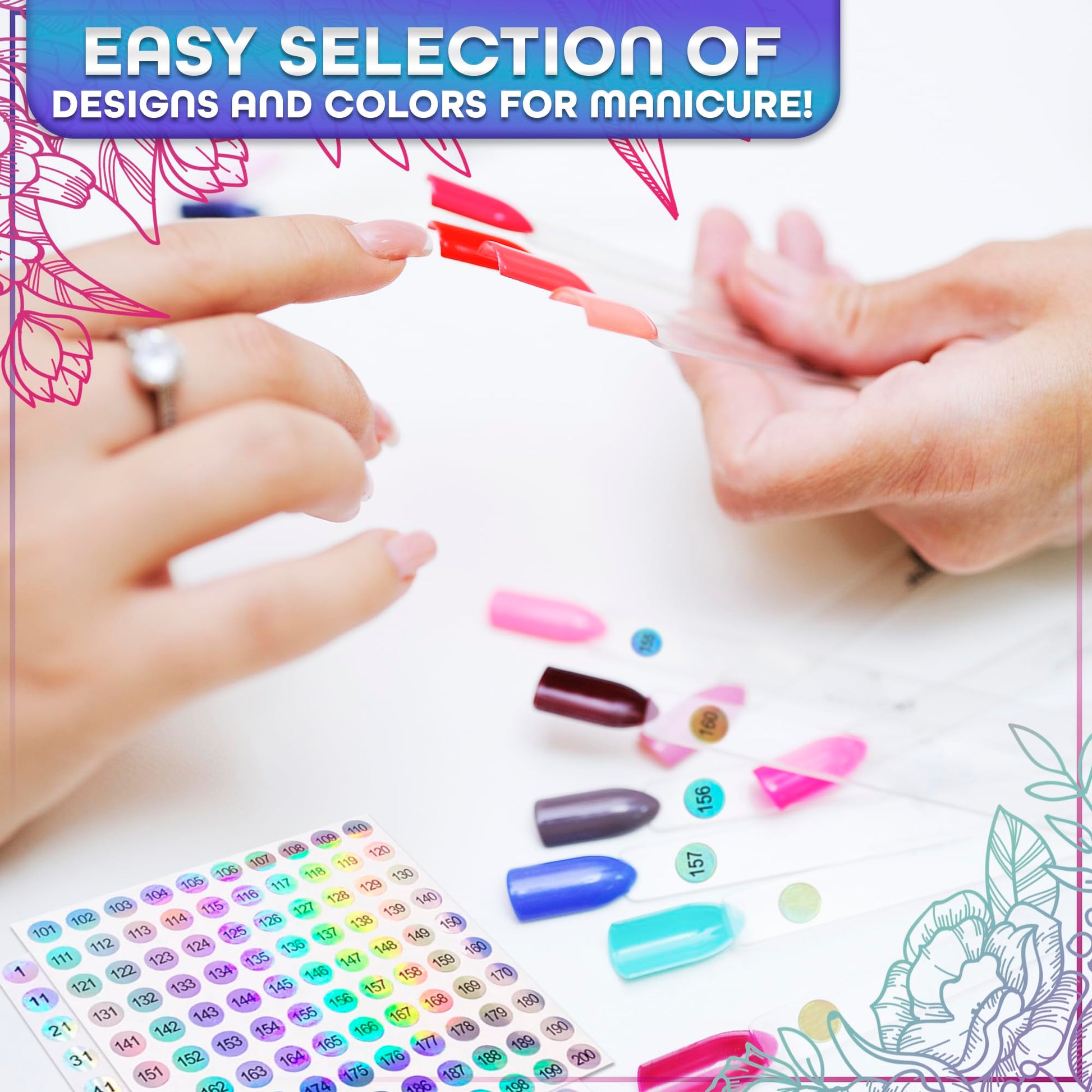 Nail technician using Novsix swatch sticks for color matching