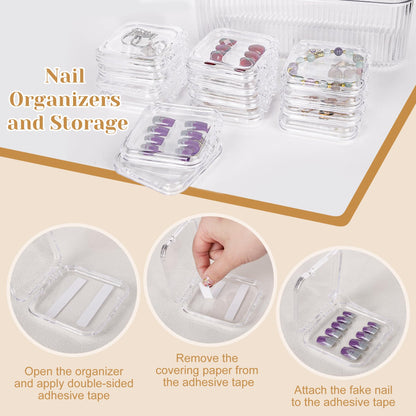 Acrylic display case showing organized artificial nail sets