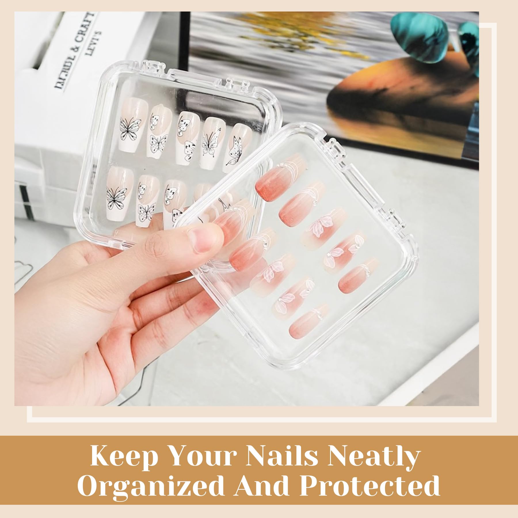 Top view of Conbola nail organizer with double sided adhesive strips