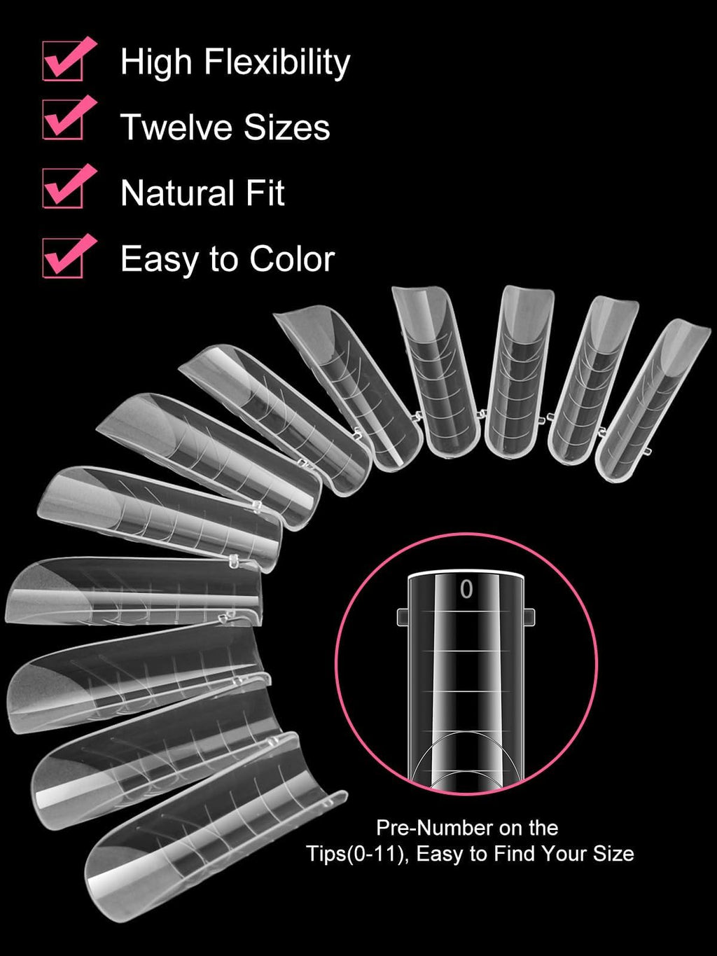 Clear plastic square nail extension forms laid out