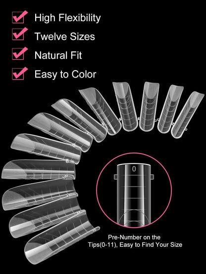 12 different sizes of coffin nail tips for poly gel