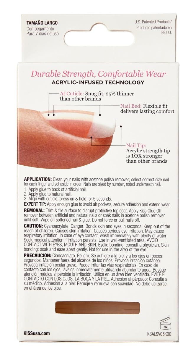 Close up of Kiss Salon Acrylic French Kit long nails in packaging