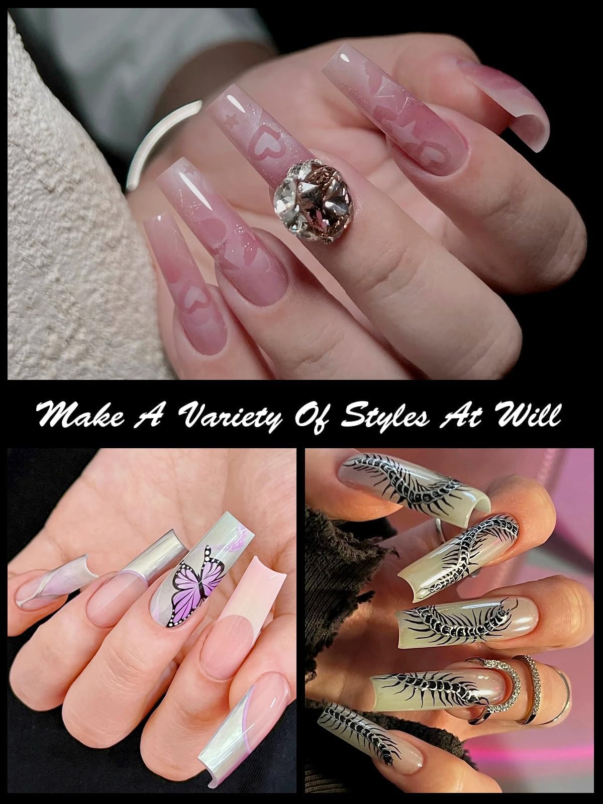Close up of square and coffin shaped nail extension molds