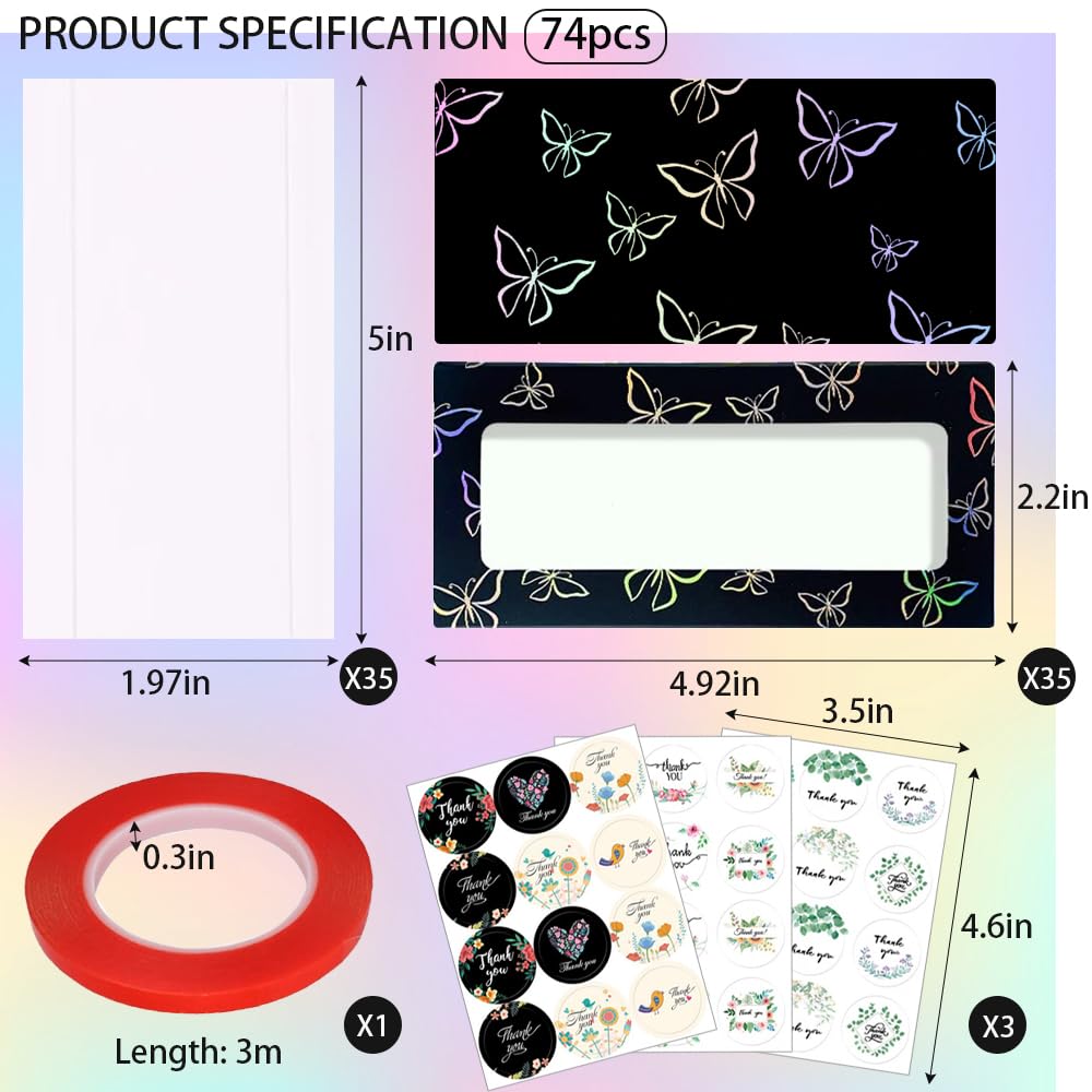 Close up of Yazabai black butterfly print display boxes for press-on nails