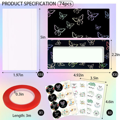 Close up of Yazabai black butterfly print display boxes for press-on nails