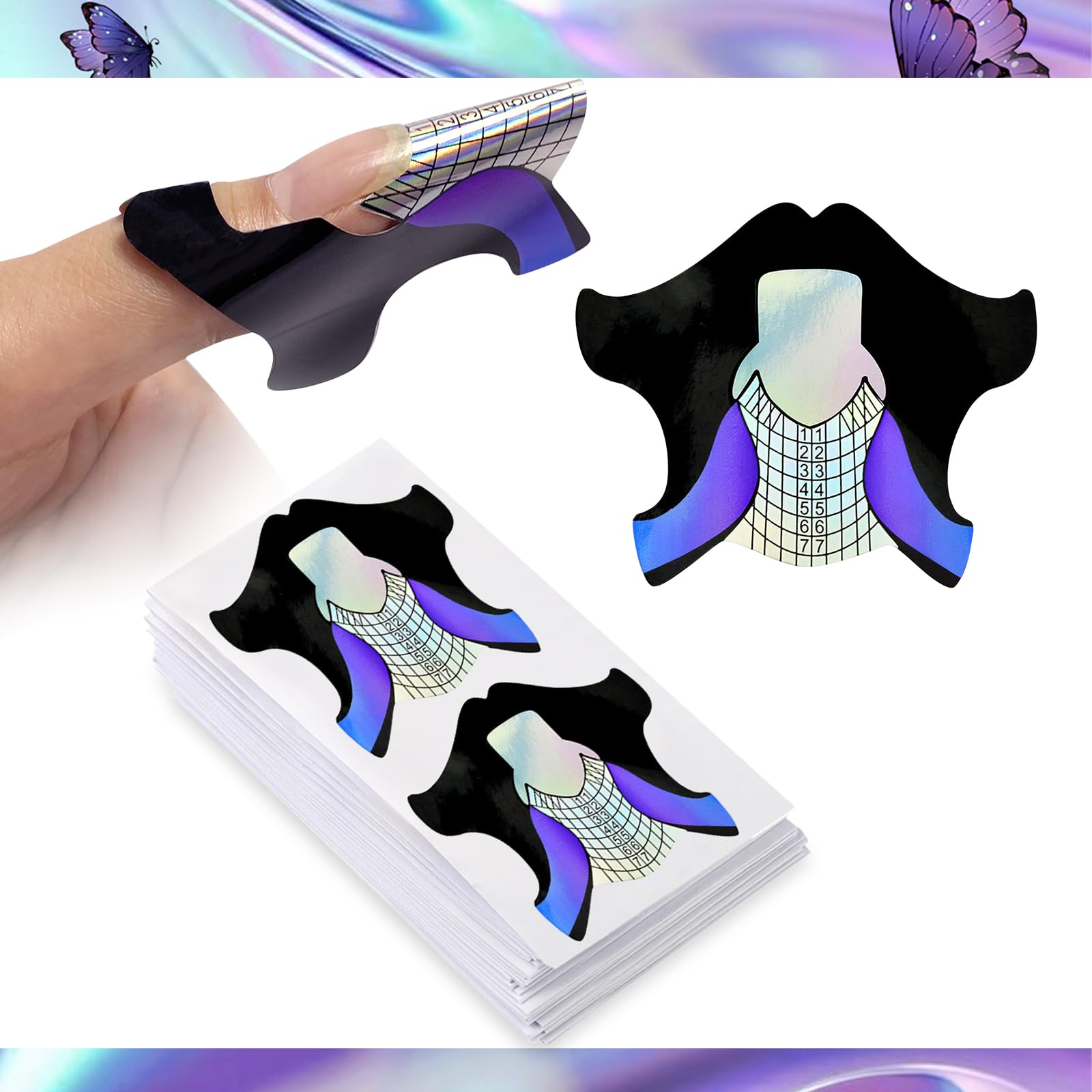 Close up of Honey Joy adhesive paper nail forms for gel
