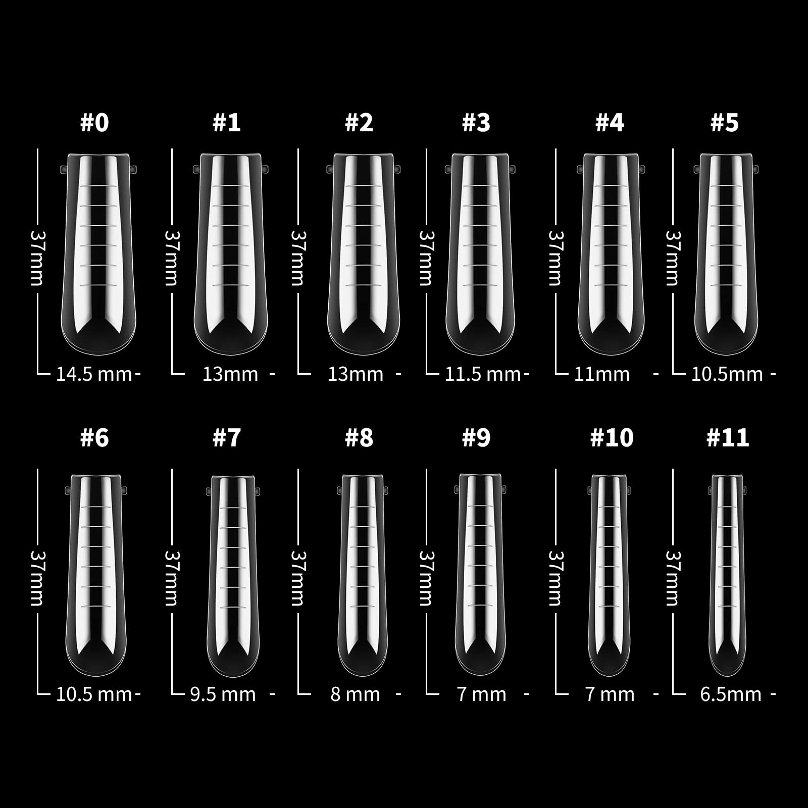 120 pieces clear coffin shape nail molds in storage box